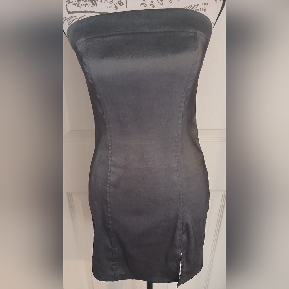 Y2K Hot Kiss Metallic Silver Strapless Dress
